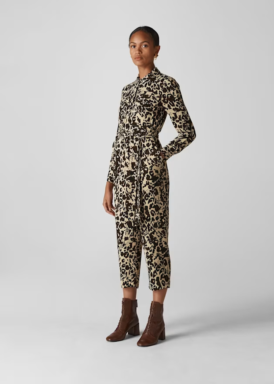 WHISTLES Crepe Leopard Jungle Cat Utility Bow Belted Jumpsuit Size US 0